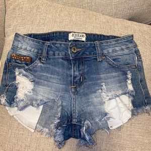 distressed jean shorts
